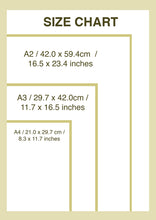 Load image into Gallery viewer, Size chart of prints