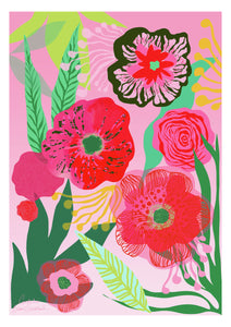 Close up of pink illustrated floral fine art poster/ print 