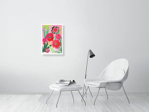 A2 sized art print of pink flowers and botanical prints 
