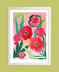 Abstract print of pink flowers and roses -  based on illustration of plants and nature  